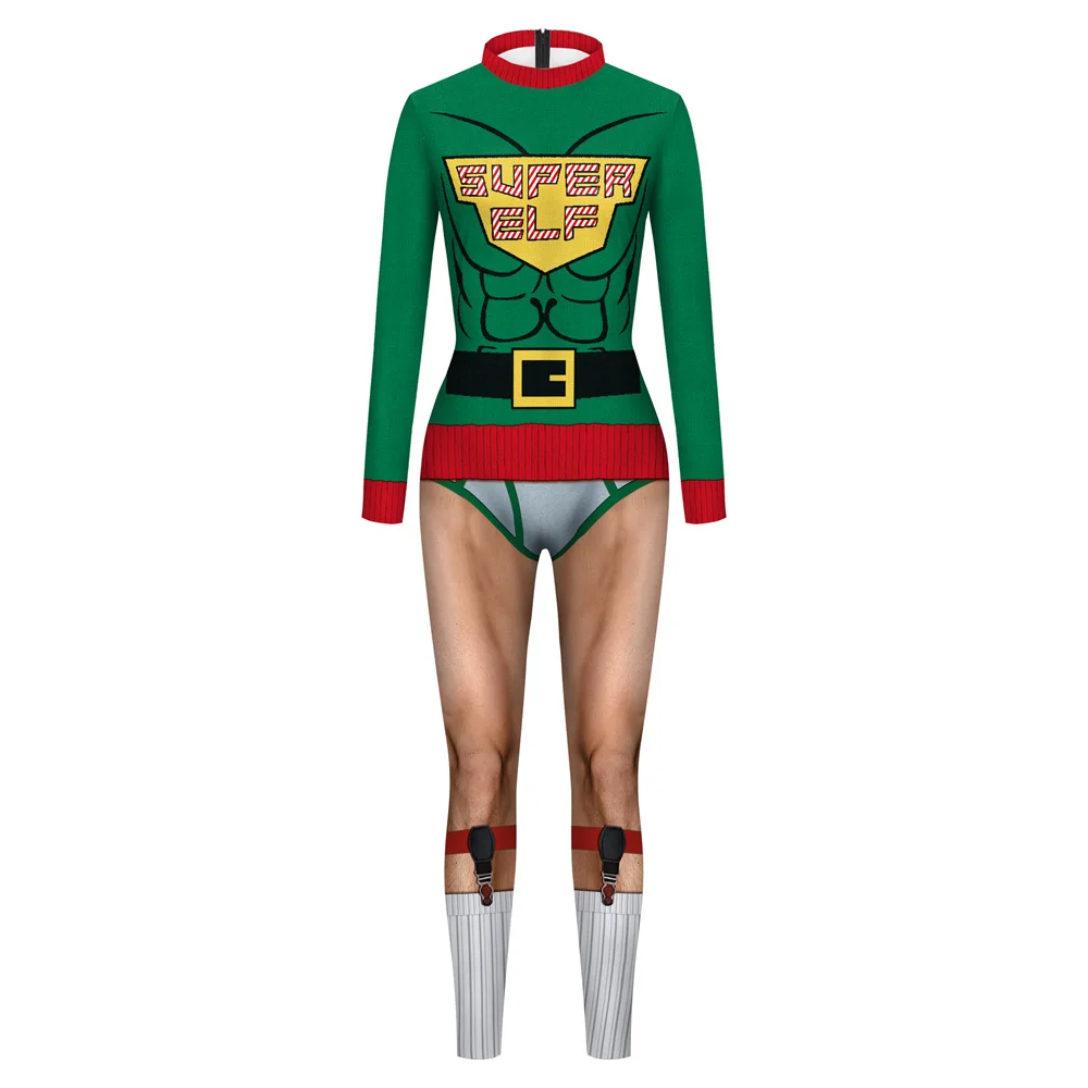 IOOTIANY Damen Herren Weihnachtsmann-Druck Cosplay-Kostüm Sexy Jumpsuit Bodysuit Erwachsenen-Karnevalsparty-Aufführungskleidung 2026 – Detail 11