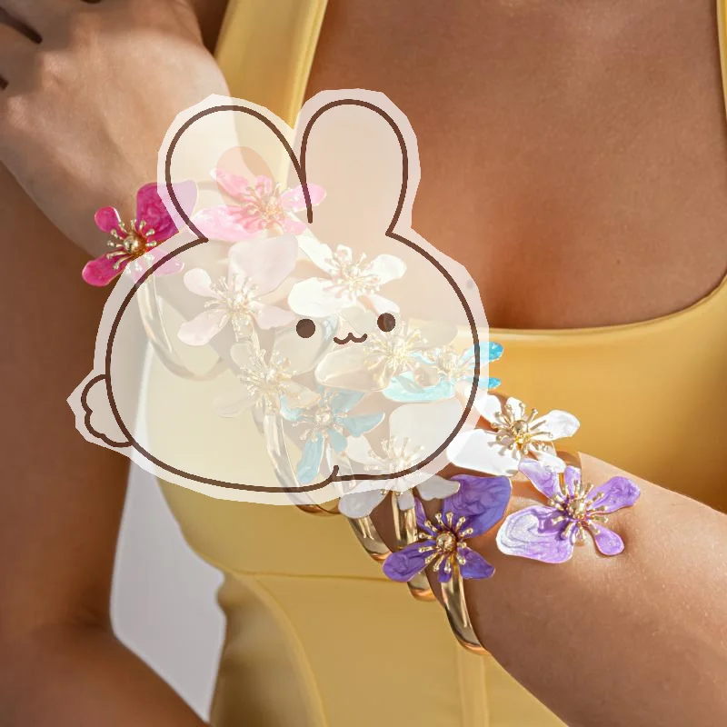 Irregular Dripping Oil Flower Open Cuff Bracelet Trendy Bangle Skin Friendly Jewelry for Women Festival Party Decor