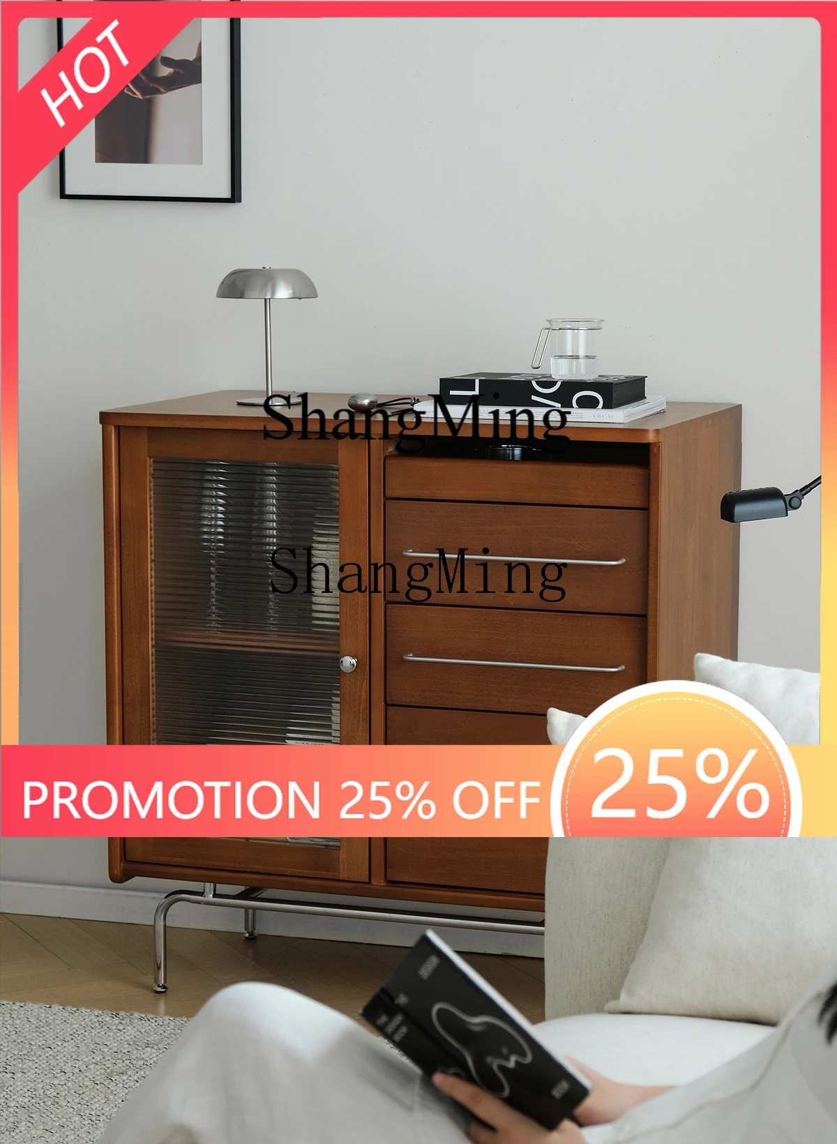 

FG Retro Solid Wood Sideboard Cabinet Living Room Vintage Storage Home Kitchen Wall-Mounted Storage Cabinet