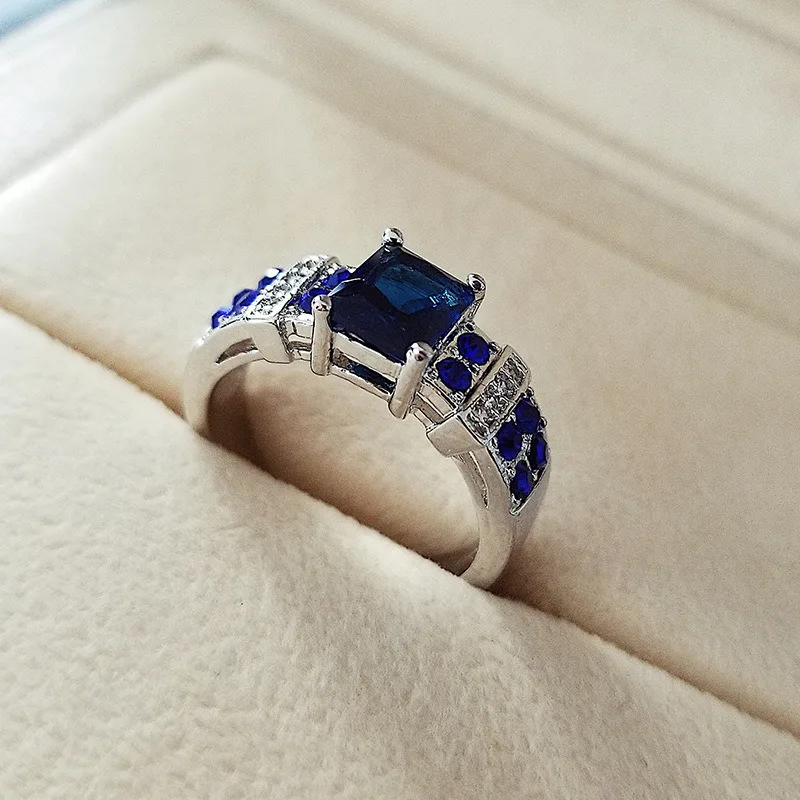 Princess Cut Lab Sapphire Ring 925 Sterling Silver Engagement Wedding Band Rings for Women Men Party Finger Jewelry