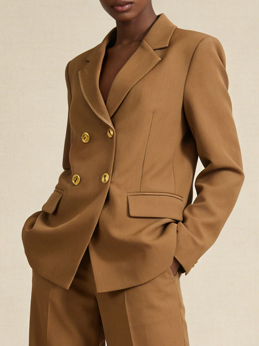 VGH French Style Vintage Slimming Blazers For Women V Neck Long Sleeve Spliced Button Autumn Temperament Commute Jacket Female