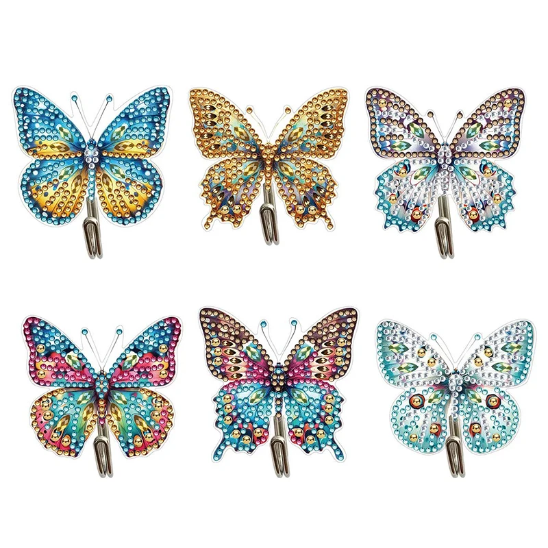 HOMFUN 6 pz/set fai da te farfalla a forma speciale pittura diamante 5D Kit gancio chiave a parete ricamo strass decorazioni per la casa regalo