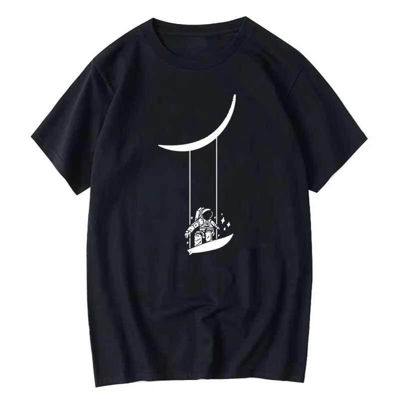 

Мужская футболка с коротким рукавом и забавным принтом космонавта, мужская футболка, повседневные летние свободные футболки, мужская футболка с круглым вырезом, мужская футболка унисекс