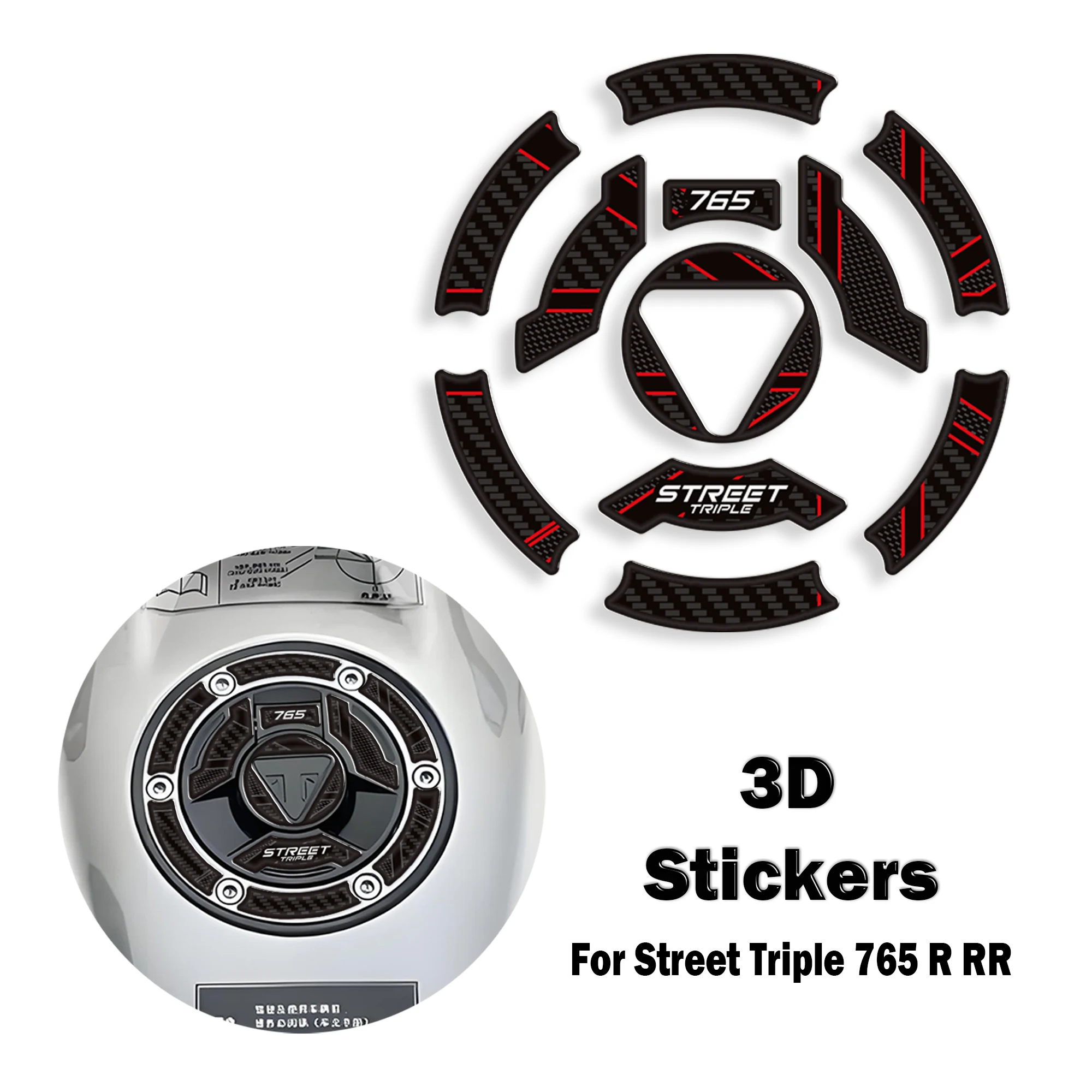 

Fit Triumph Street Triple 765 R RS Stickers Decals Adhesive Tank Pad Side Grips Gas Fuel Oil Kit Knee Fairing Fender 2023 2024