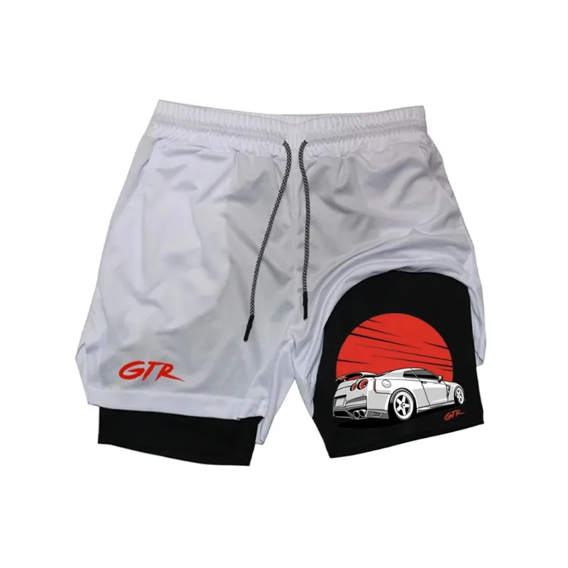 Running Shorts Men Fitness Gym Training 2-in-1 Sports Compression Fashion Quick Dry Workout Harajuku Jogging Double Deck Summer