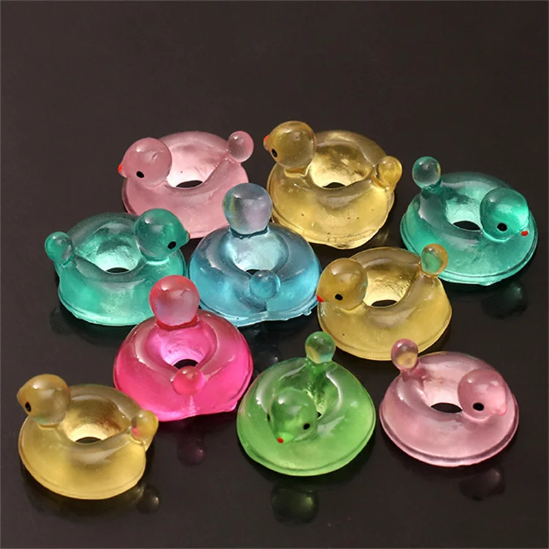 10pcs Mini Luminous Swimming Ring Ducks Micro Landscape Ornament Miniature Statue Potted Garden Home Decoration