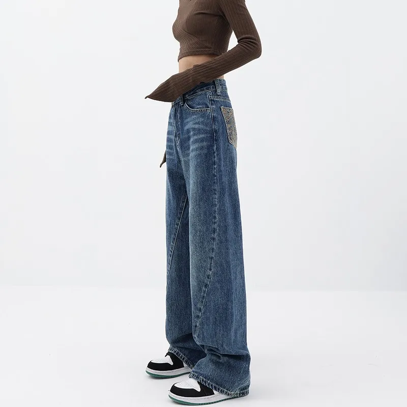 

WCFCX STUDIO Baggy Jeans for Women High Waisted Denim Pants Wide Leg High Street Trousers Washed Vintage Loose Y2k Clothes