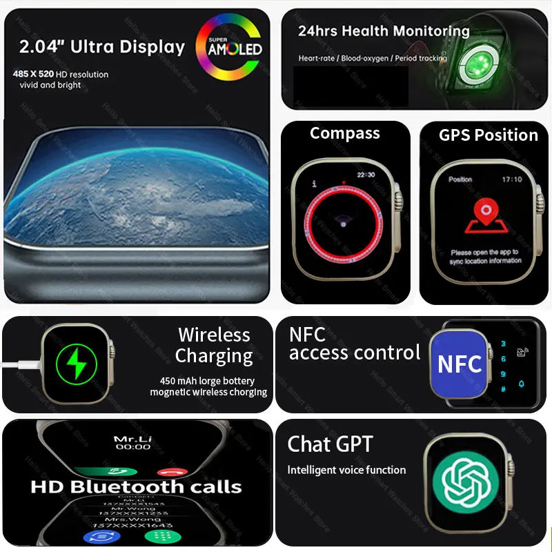 2025 Nowy Hello Watch 4 Plus Ultra 2 Smartwatch 49mm 4G ROM NFC GPT GPS Compass Clock Bluetooth Call Smart Watch Men Women 3 Plus