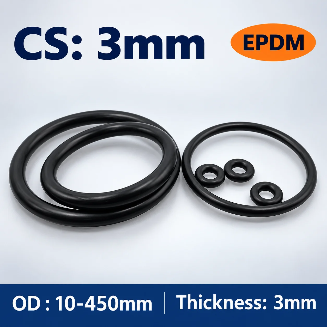 Thickness CS 3mm EPDM Rubber O Ring OD 10-450mm ID 4-444mm  Acid Alkali Water and Friction Resistance O-Ring Seal Gasket
