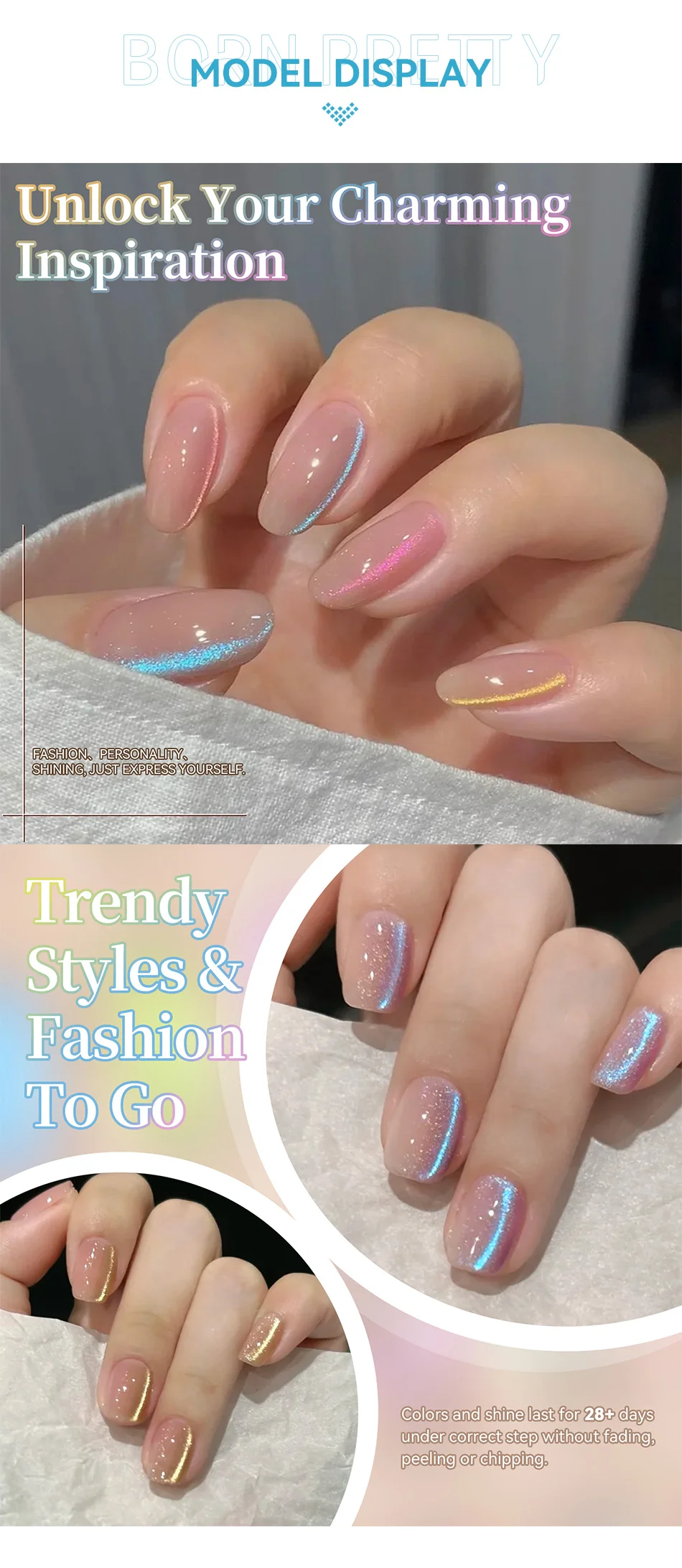 BORN PRETTY 10 ml blauer Wasser-Licht-Katze-Magnet-Gel-Nagellack, ultraglanz, glitzernd, Soak Off UV-Gel, Maniküre, Nagelkunst-Lack – Detail 3