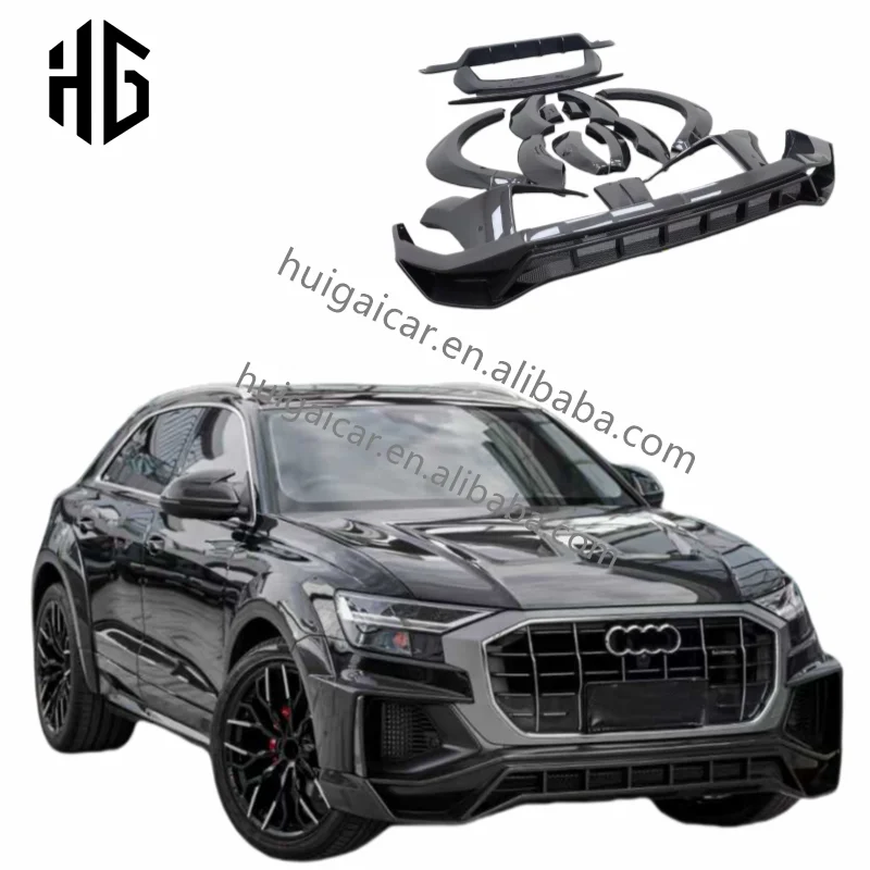 

Upgrade to PD Style Fiberglass Car Bumper Lip Assembly Side Fenders Wheel Arches Wide Body Kit for Audi Q8 RSQ8 2022 Body Kit