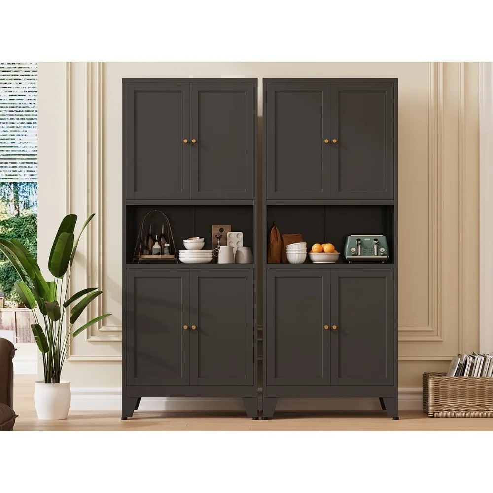 خزانة مخزن، خزانة مطبخ طويلة مع 4 أبواب وأرفف قابلة للتعديل، 69 خزانة تخزين سوداء قائمة بذاتها مع ميكروويف #5