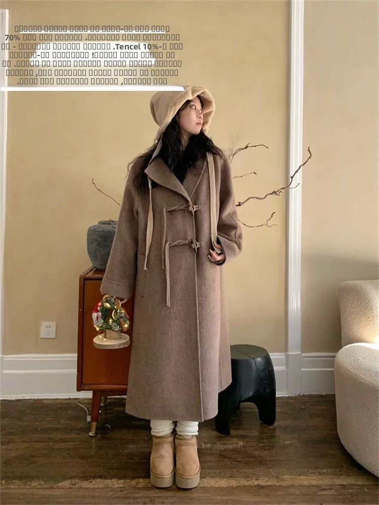 

Gatsby Double-Faced Woolen Coat Heavyweight Premium Quali Horn Buttons Long Sve Suit Collar Outerwear for Women