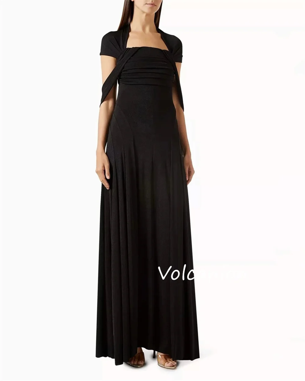 Personalizado simples chiffon plissado a linha pescoço quadrado vestidos longos sob medida ocasião celebridade correspondência de alta qualidade