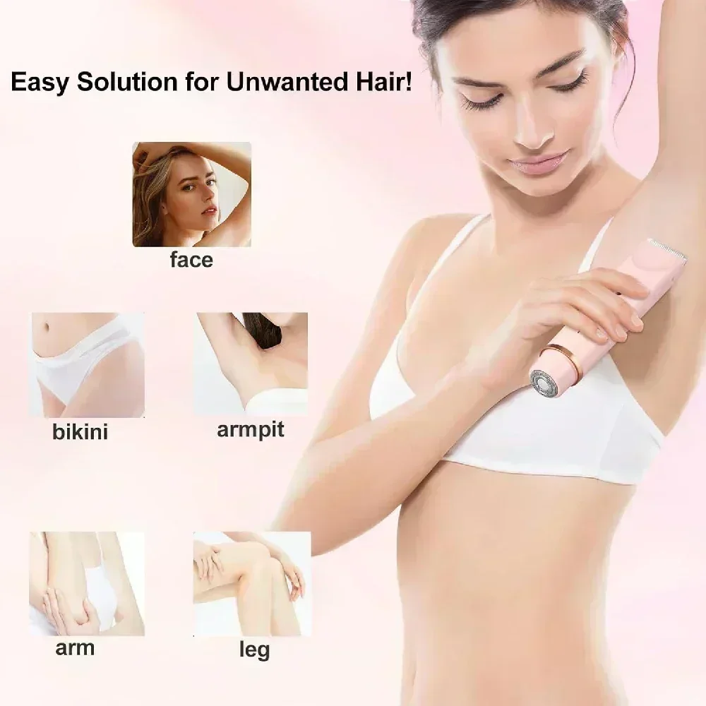 2 in 1 Dual-Head Painless Women Electric Razors Bikini Trimmer Wet Dry Use for Ladies Pubic Hair Detachable Head Electric Shaver
