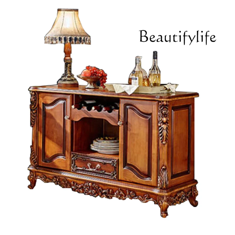 

European Entry Lux Wood Carved Dining Cabinet Living Room Modern Minimalist Dining Room Distressed Storage Cabinet