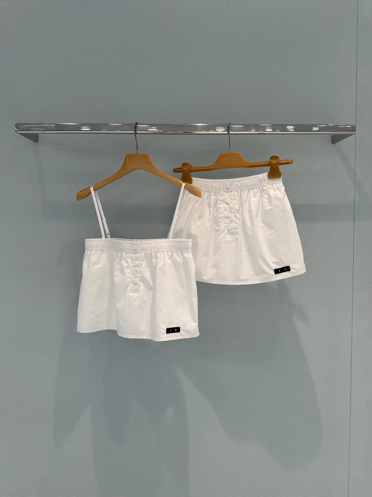 Sweet & Cool White 2 Piece Set Women Elastic Waist Button Detail Cami Top & High Waist Mini Skirt Y2K Streetwear Outfit