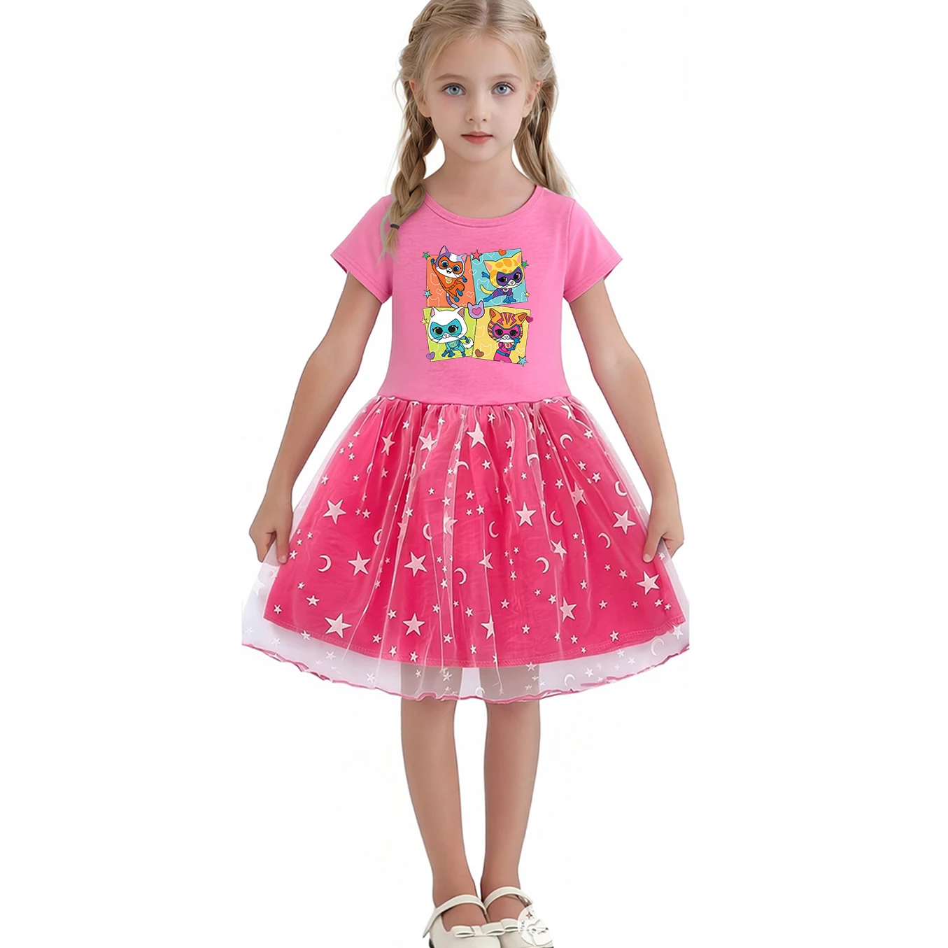 New SuperKitties Girls Clothes Summer Dress Short Sleeved Dress Kids Cosplay Costume for Birthday Carnival Clothes