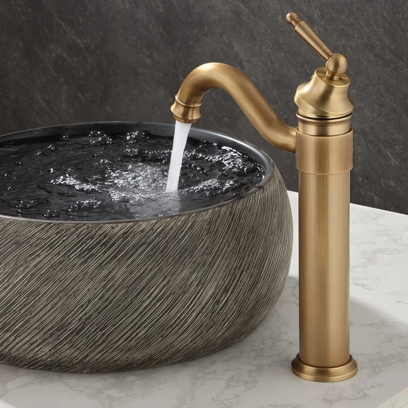 Antique Style Faucet European Basin Faucet All-Copper Bathroom Retro Handwashing Face Basin Faucet Hot and Cold