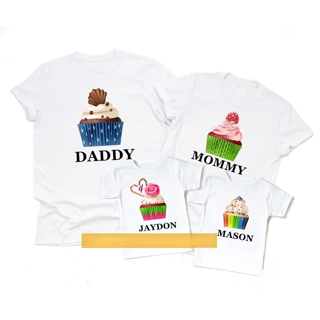 

Cupcake Shirts Custom Name/Age Family Matching Birthday Gift Bake Shop Theme T-shirt Men Kids Women Tshirt Family Outfits Set