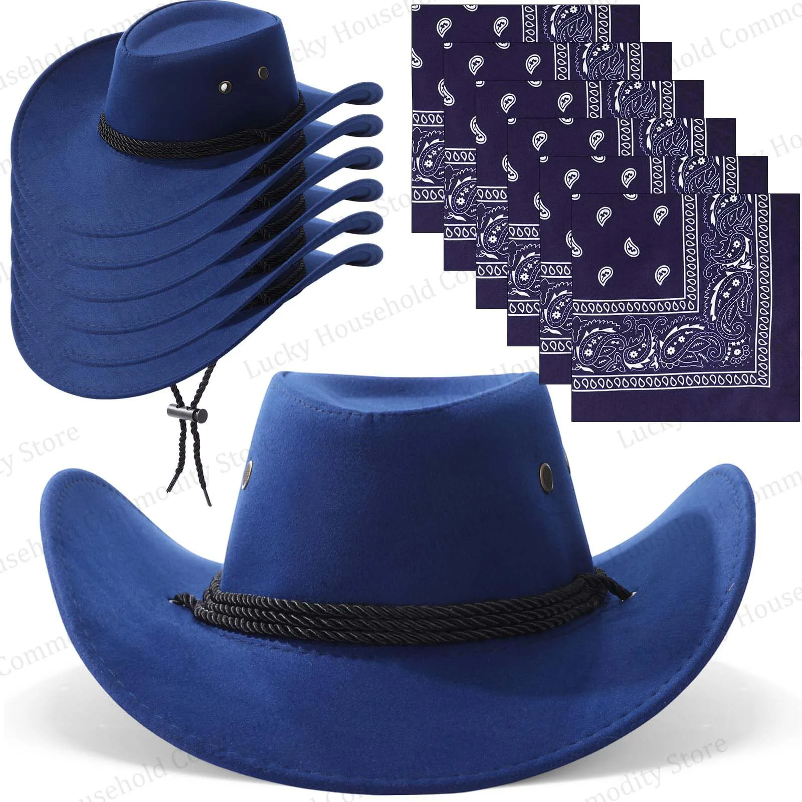 6-48 SETS Western Cowboy Hoed Cowboy Party Hoeden Cowgirl Hoed Bulk met Bandana's voor Volwassen Vrouwen Mannen Cosplay Kostuum Party Favoren