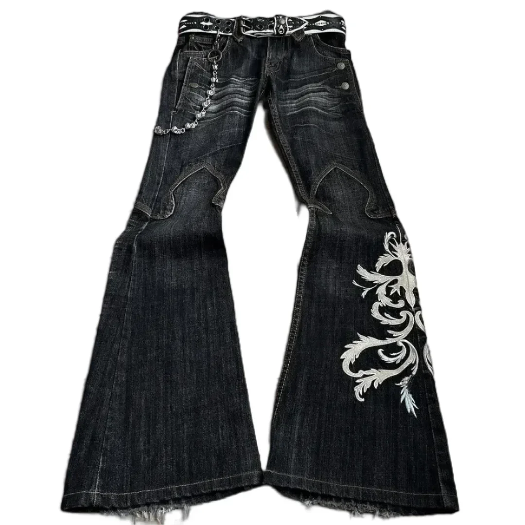 

2024 new Harajuku old slim black jeans summer street hip-hop punk men and women casual y2k micro-flared jeans ripped jeans