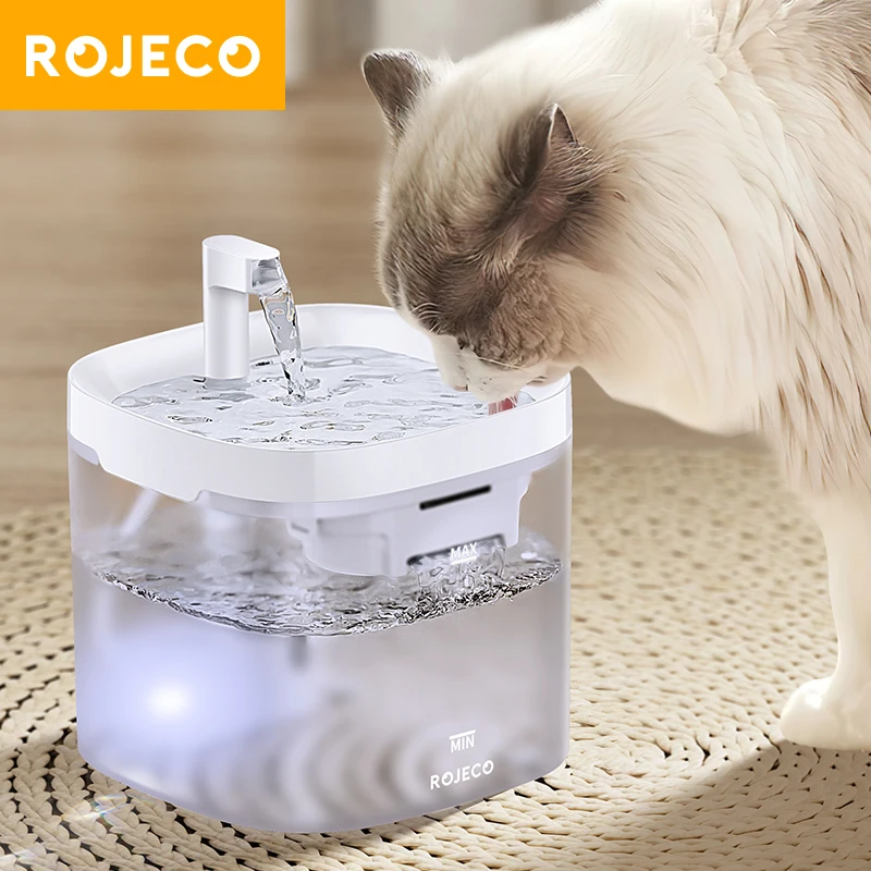 ROJECO-Dispensador de Água Transparente Automático Pet, Gato e Cão Fonte de Água, inteligente Fonte Potável, Purificador Acessórios