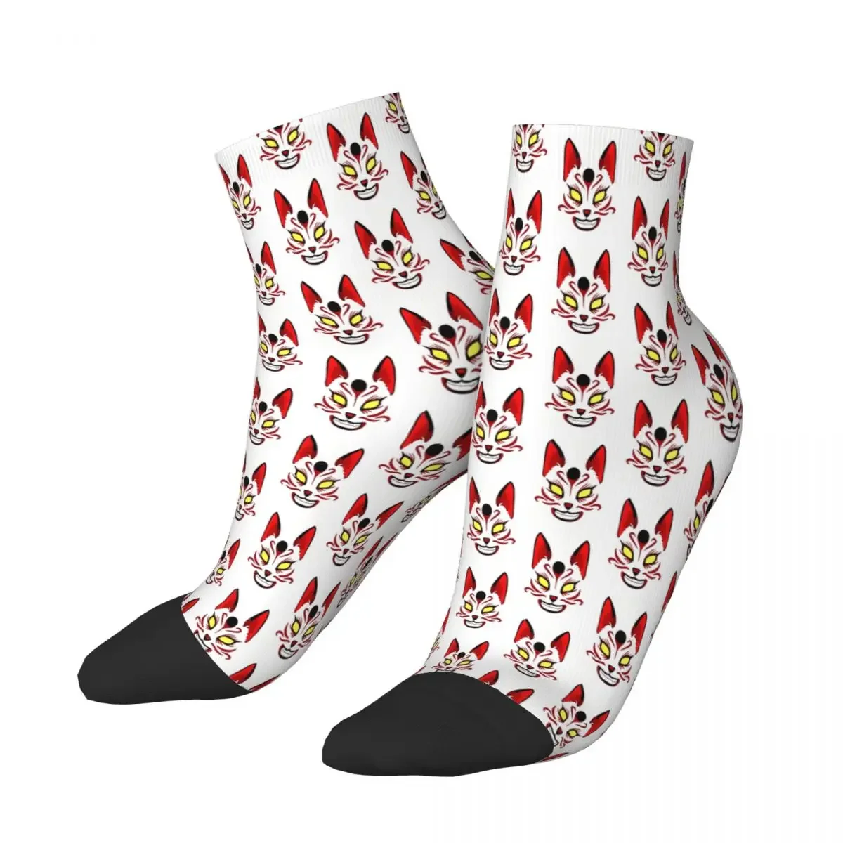 Kitsune-calcetines tobilleros japoneses blancos para hombre y mujer, medias estampadas de invierno