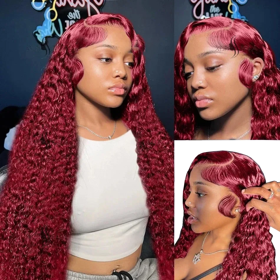 

18-26 Inch Wine-Red Small Curly Hair, 13x4 Front Lace Front Synthetic Hair, Suitable For Women'S Daily High-End Hand-Woven Wigs