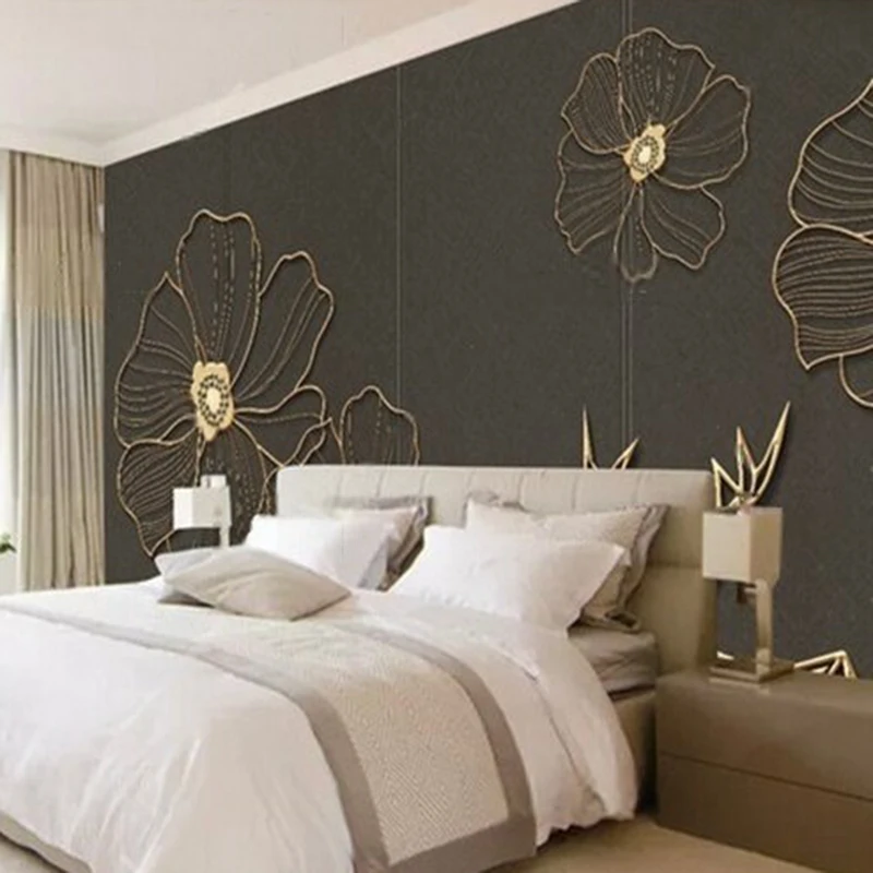 Modern and simple golden lines flowers plum blossoms TV luxurious home living room background wall