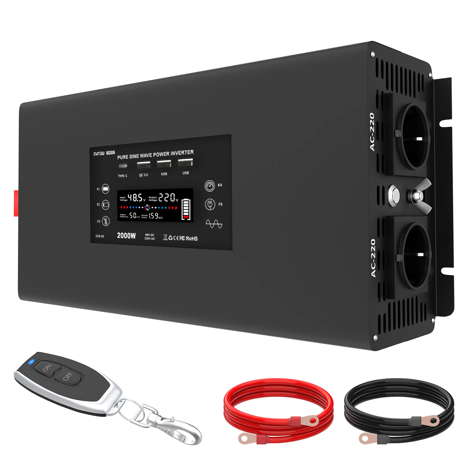 DATOUBOSS純正弦波パワーインバーター2000W/4000W 12Vから230V、2つの 
