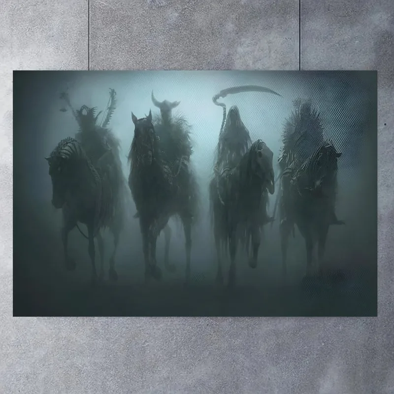 

Frameless Canvas Artwork Featuring The Four Horsemen of The Apocalypse, for Decor Walls of Living Room Bedroom Fantasy Theme.