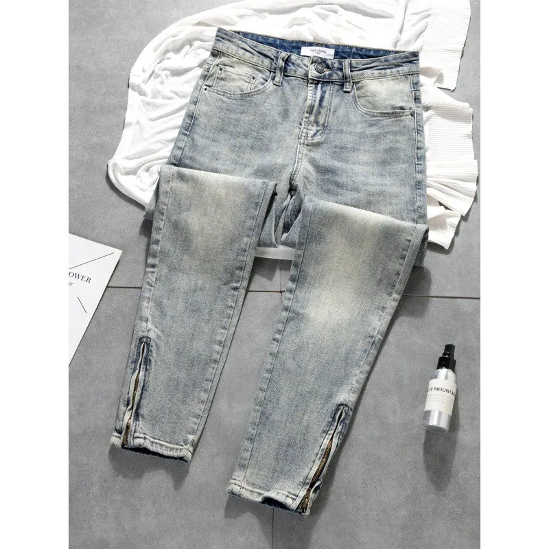 

Waed Vintage Slim Fit Men's Jeans mid Waist Street Sle High Street Zipper Casual Long Pants Autumn New Arrival