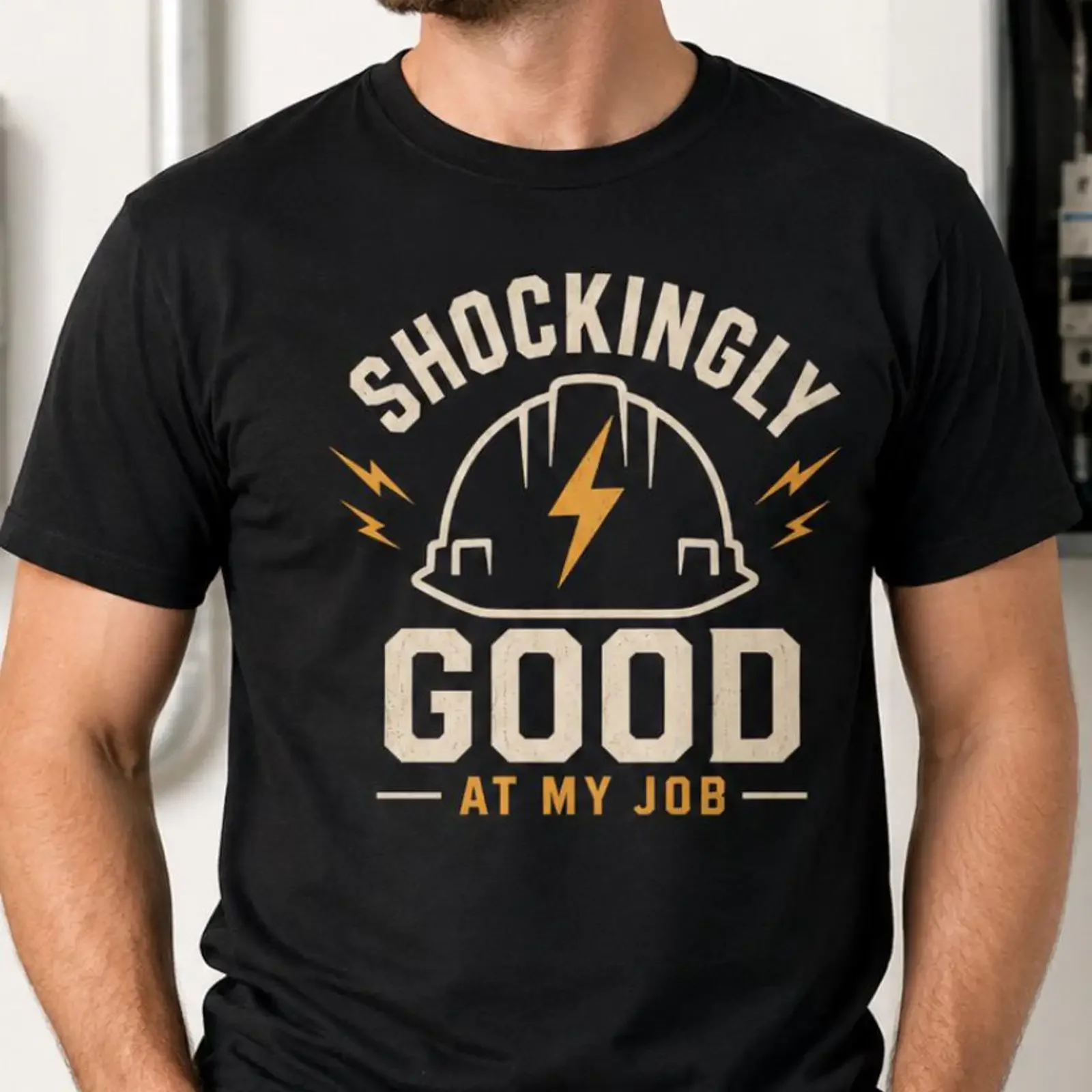 Shockingly Good At My Job Electrician Funny Cotton T Shirt Lineman Electrical Worker Trades Casual  For Apprentice vintage