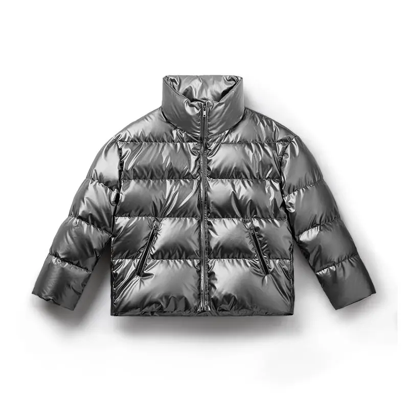 Maden Casual Shiny 90% White Duck Down Jacket Short Stand-up Collar Warm Puffer Jacket for Women Fall and Winter Thickened Coat