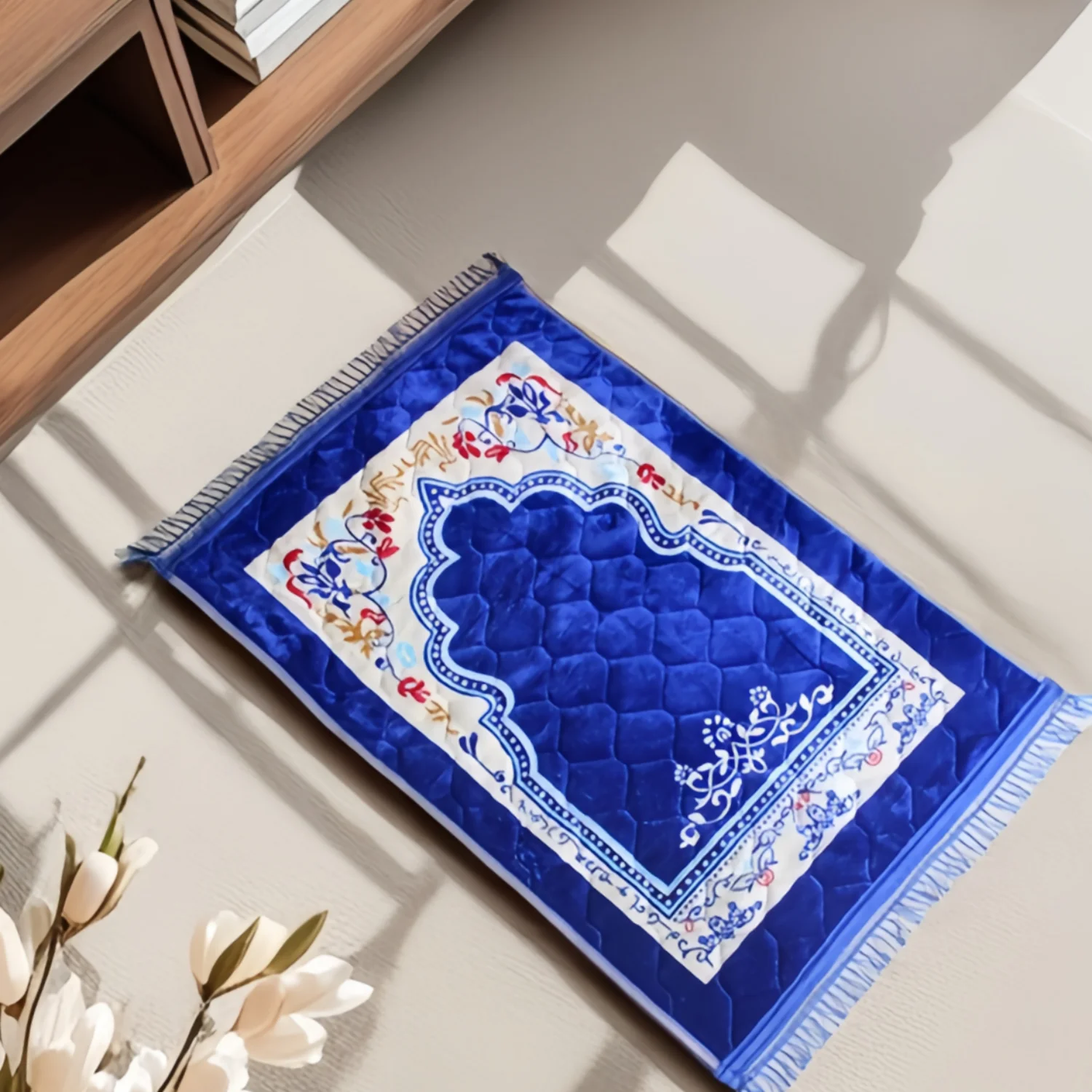 Premium Arched Floral Flannel Stitched Decorative Rug