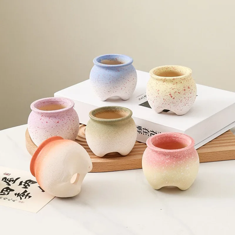 Creative Rice Stone Coarse Pottery Flowerpot Succulent Plant Thumb Flower Pot Simple Water Absorbing Breathable Home Decoration