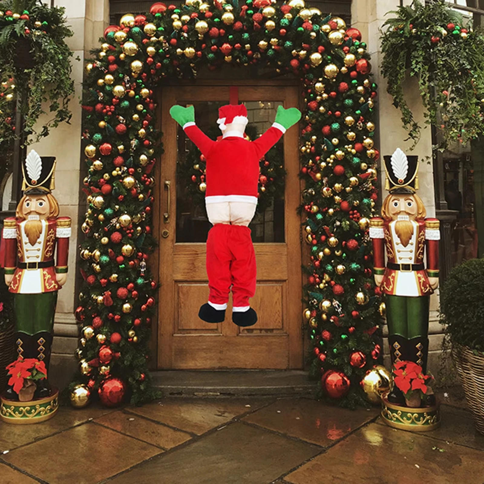 

Санта-Клаус светящийся и восхождение на дверь, украшение на стену, забавный Санта-Клаус, настенная кукла, вешалка для нижнего белья Санта-Клауса