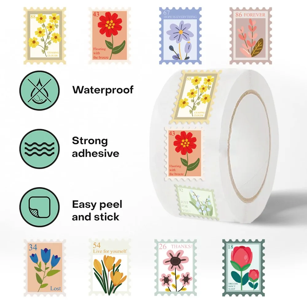 Creative Waterproof Flower Stamps Stickers PVC Motivational Sealing Sticker Stationery Label Scrapbooks