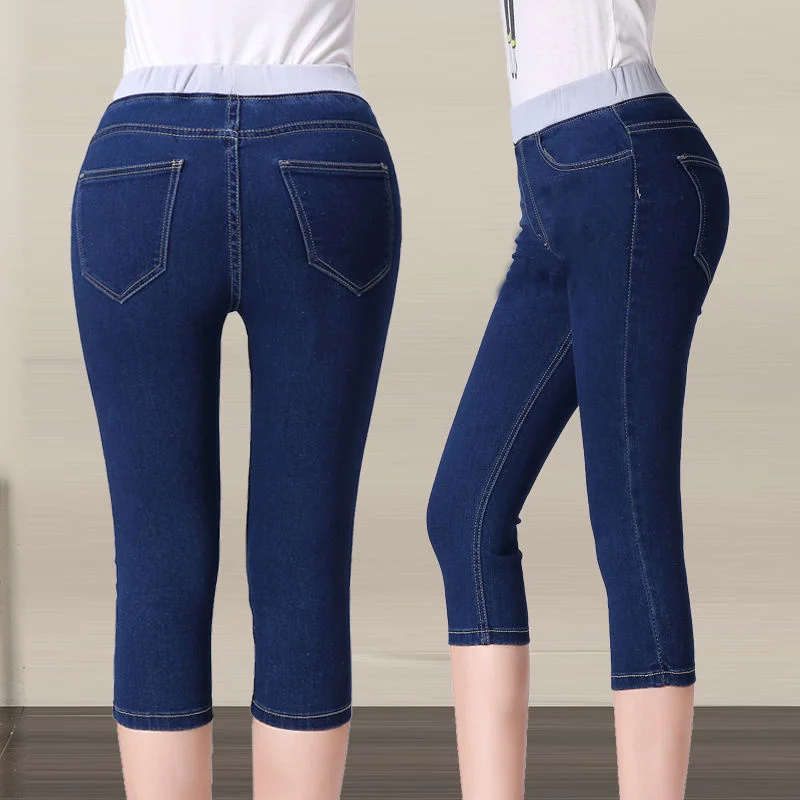 Streetwear Stretch Capris Pants High Waist Skinny Jeans Woman Korean Fashion 2025 Summer Women Casual Knee Length Denim Pants