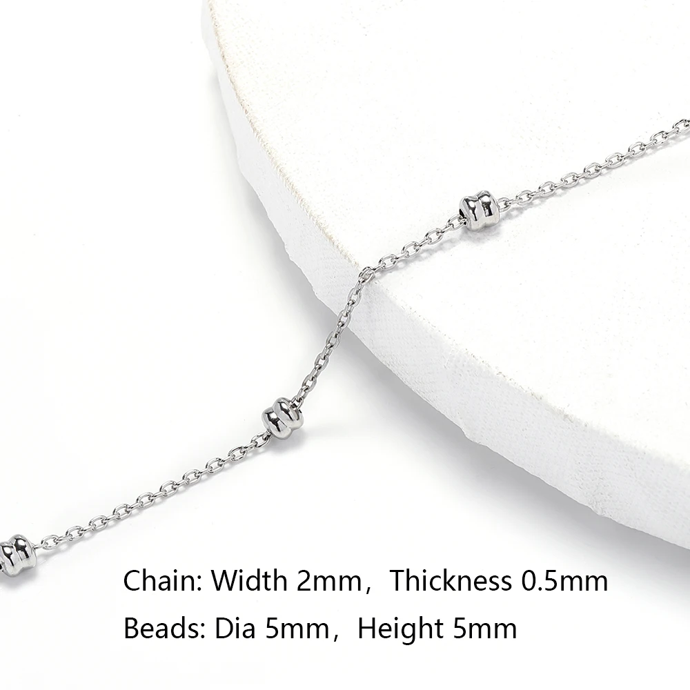 1meter 2mm Stainless Steel Beaded Chain 5mm Beads Necklace Chains Handmade Bracelet Crafts Accessories for DIY Jewelry Making