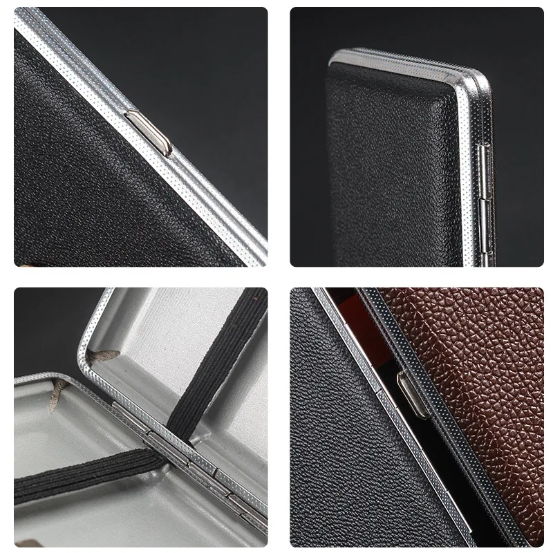 PU Leather Cigarette Case Slim Ladies and Men Portable Double Sided Holds 20 100mm Cigarettes (Black)Cigarette Box