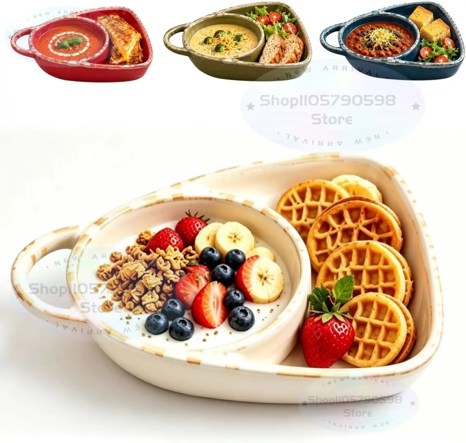 Soup And Sandwich Bowl Plate Combo | Ceramic Soup Bowls With Bread Holder,Soup Bowl With Side Compartment | Chip and Dip Bowl