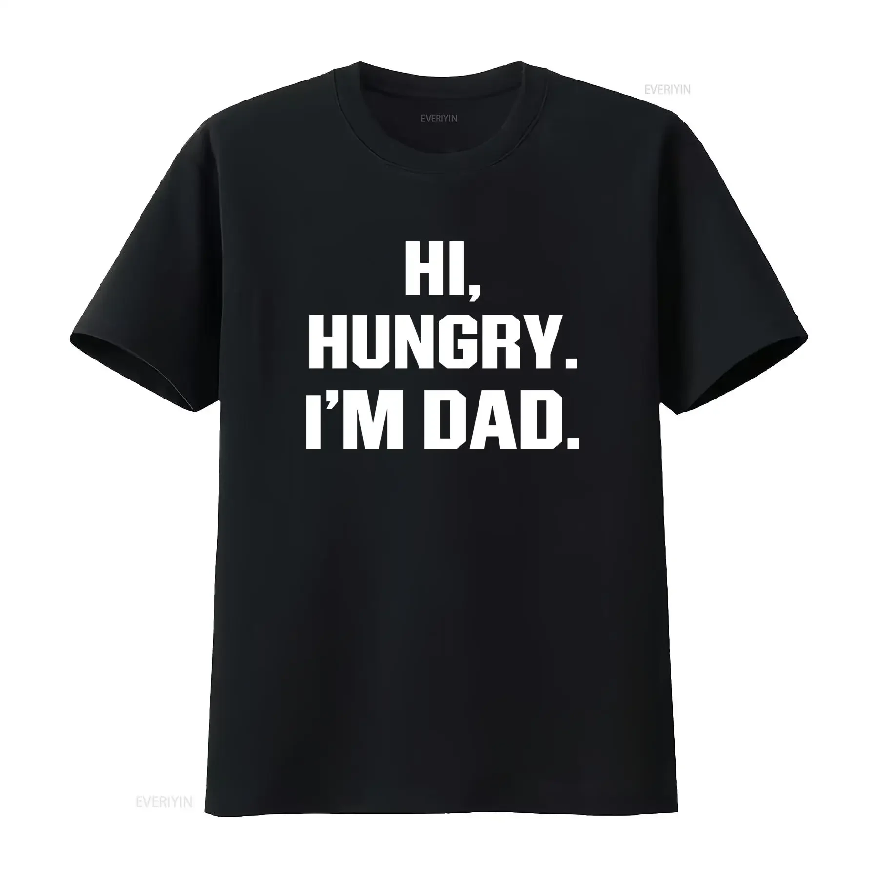 Hi Hungry I'm Dad Funny T Shirt Design Black with White Print for Men vintage Washed fashion Versatile Top For Everyday Wear