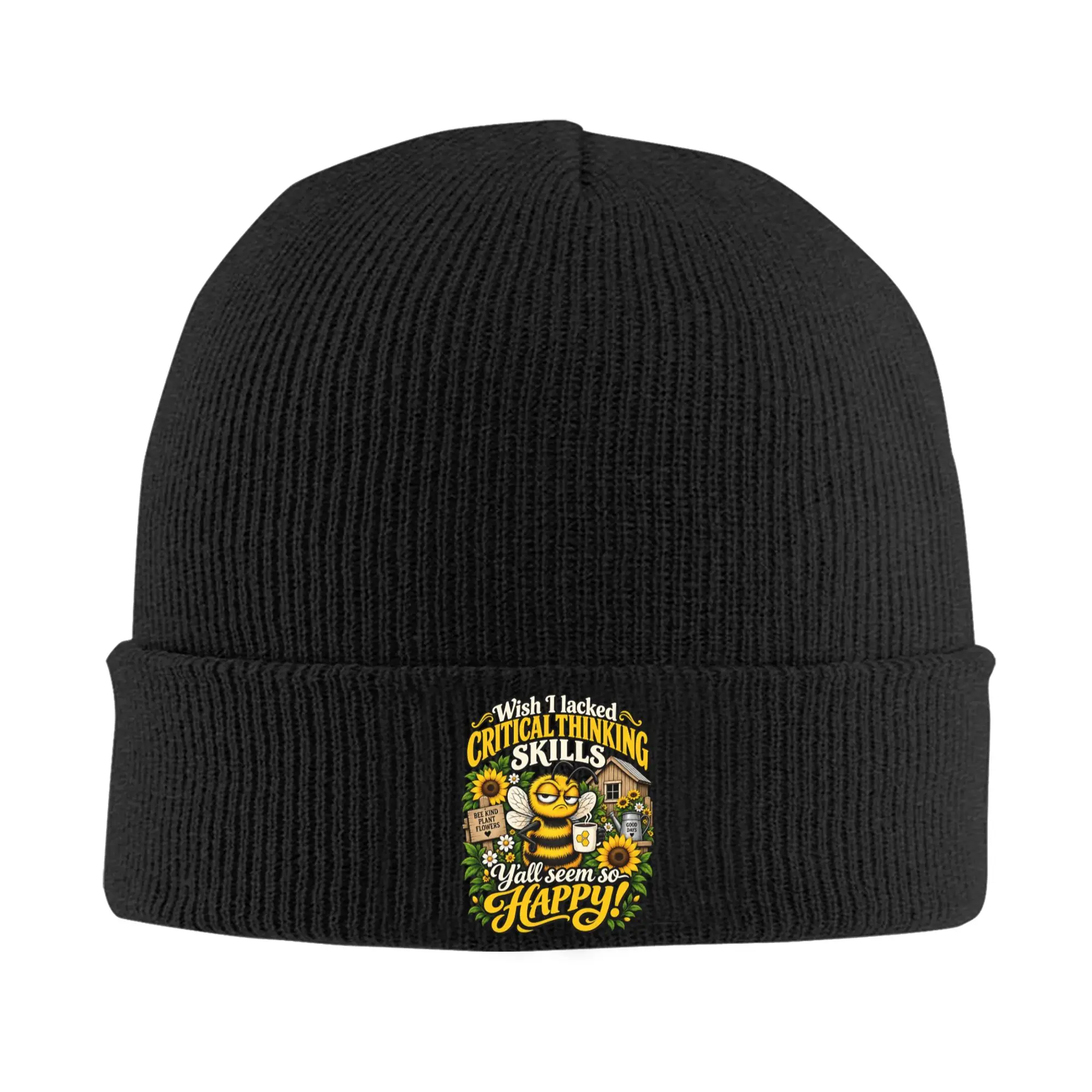 Wish I Lacked Critical Thinking Skills Funny Bee Beanie Hats  Skullies Beanies Men Women Street Head Wrap Caps Kpop Bonnet Hats