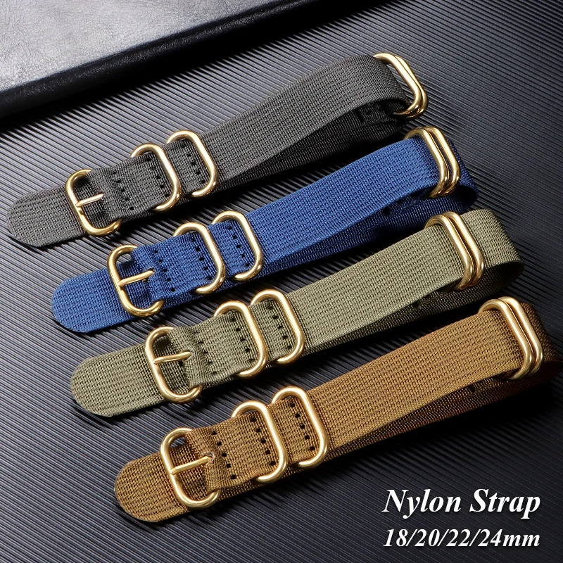 Bracelet de montre en Nylon de haute qualité, 18mm 20mm 22mm 24mm, pour Seiko, Bracelet de montre militaire, Bracelet de Sport de l'armée, remplacer l'anneau en or