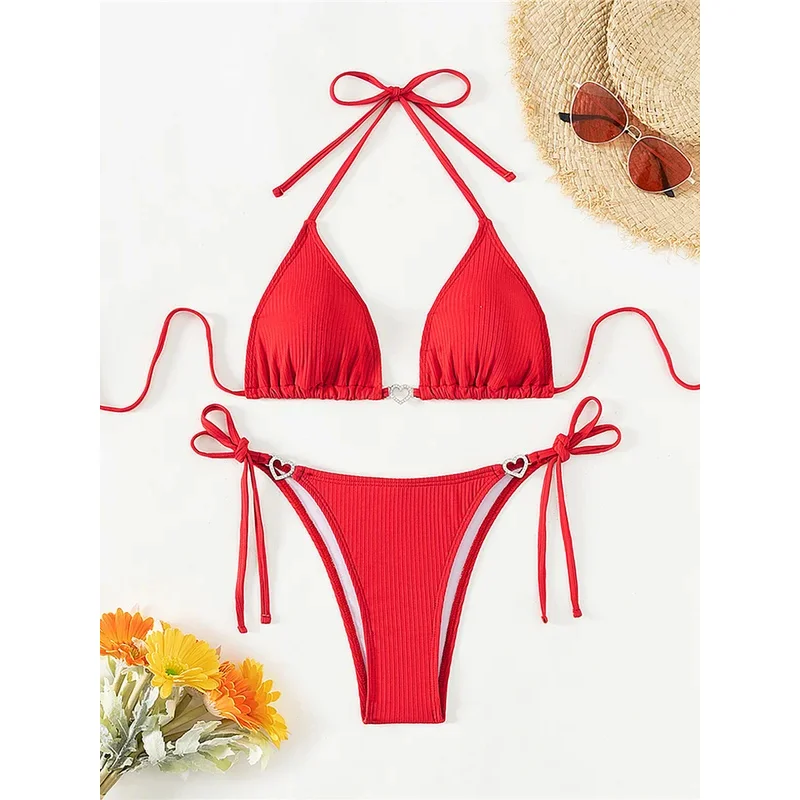 Hartvormige halter bikini dames badmode vrouwelijk badpak tweedelige bikiniset strappy hoog uitgesneden bader badpak zwemmen