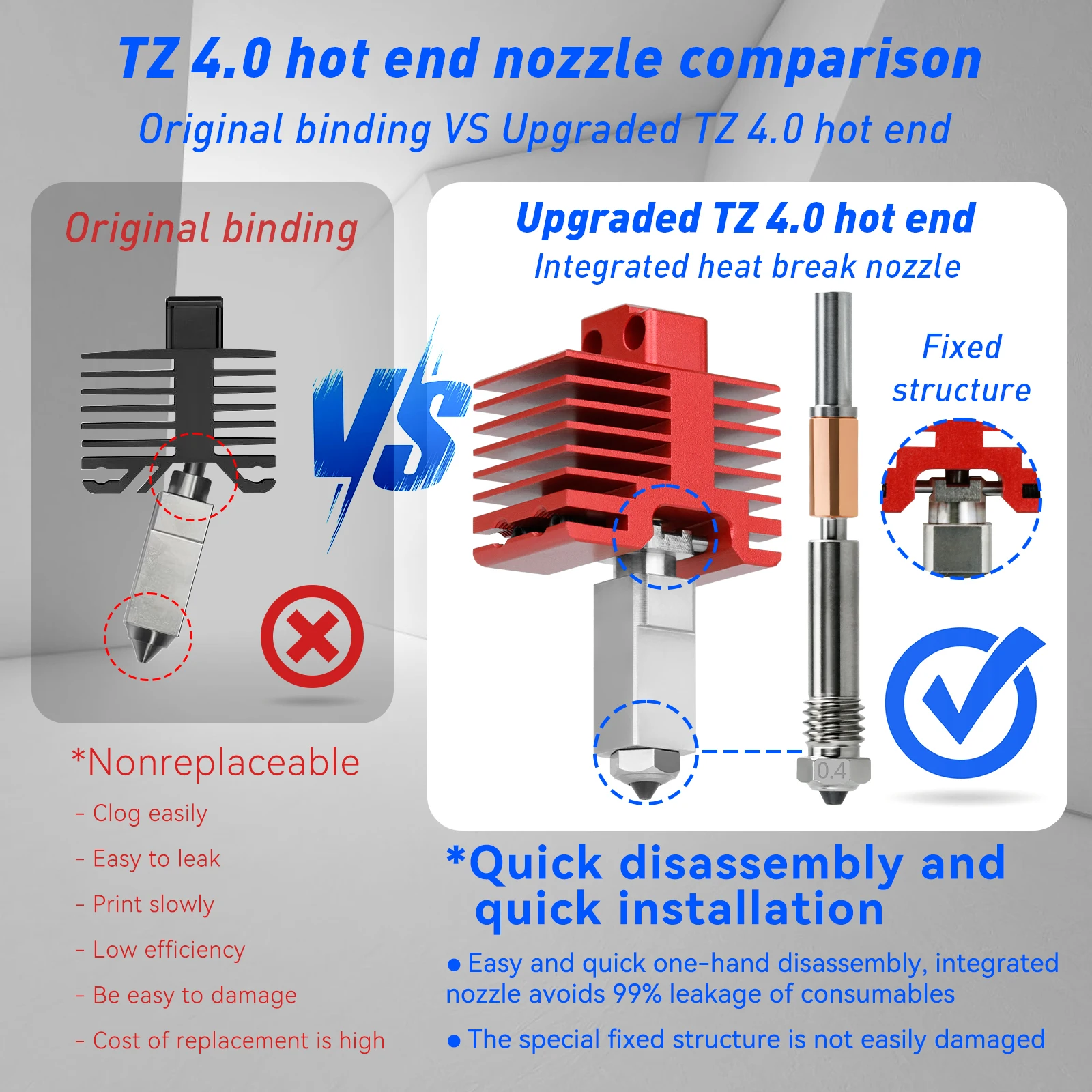 Für BambuLab P1S P1P X1 X1C X1E Upgrade TZ4.0 Hotend Einteilige Düse aus gehärtetem Stahl Hot End Kits für Bambu Lab 3D Drucker Teile – Detail 6