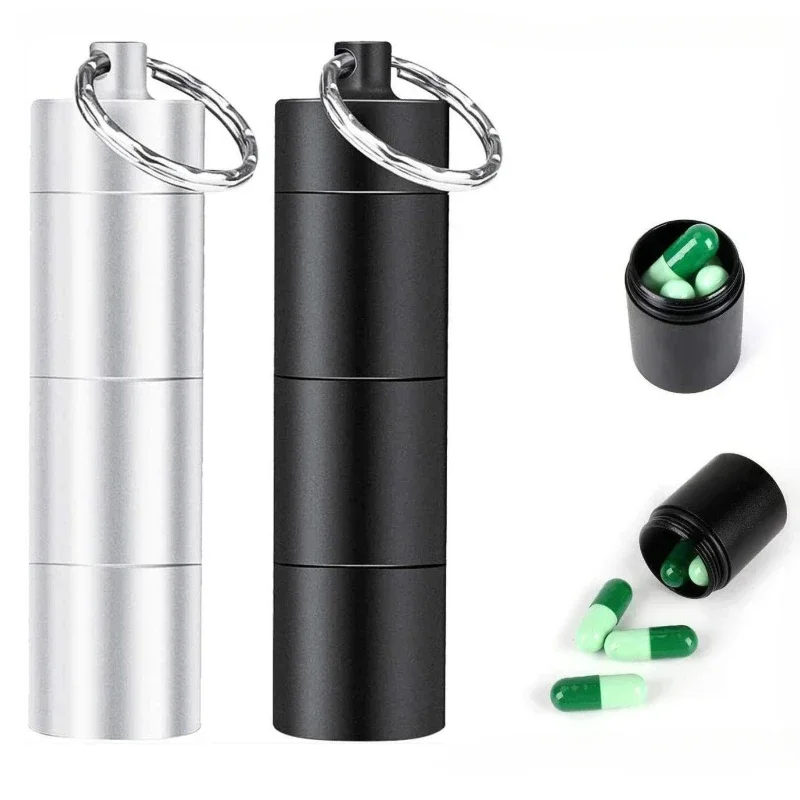 1PC Portable Aluminum Survival Waterproof Pill Box Container Medicine Storage Case First-Aid Bottle With Key Ring Travel Kits