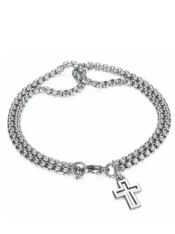 Men's Fashion Double Chain Cross Hollow Wrist Bracelets Lobster Claw Clasp Stainless Steel Bracelet Hip Hop Punk Party Jewelry